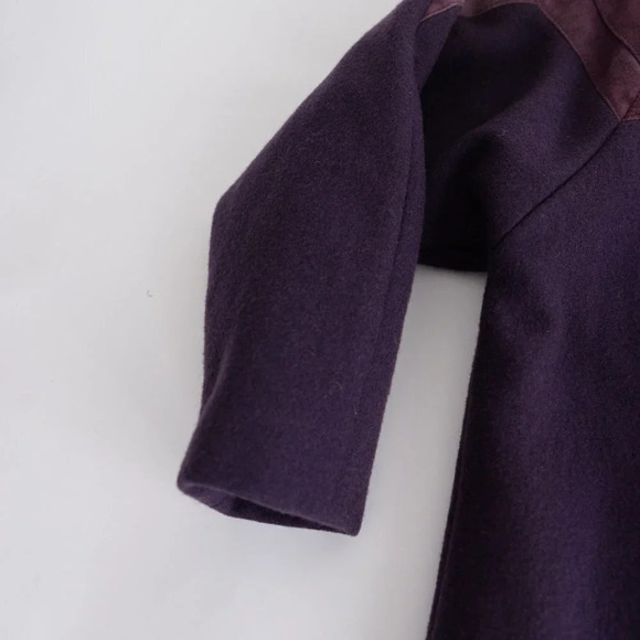 Vintage Liz Moody Purple 75% Wool with Suede Detail Button Up Pea Coat 16  W - Picture 11 of 16